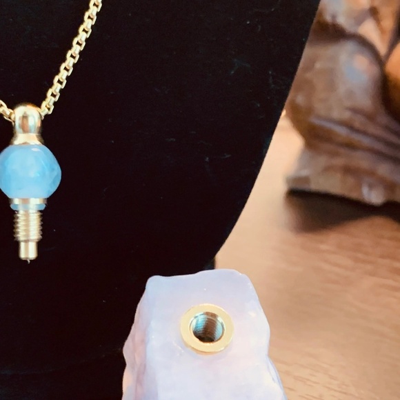 Rose Quartz Perfume Bottle Necklace – 24K Gold-Plated Chain  Semi-Precious Stone - Picture 2 of 5